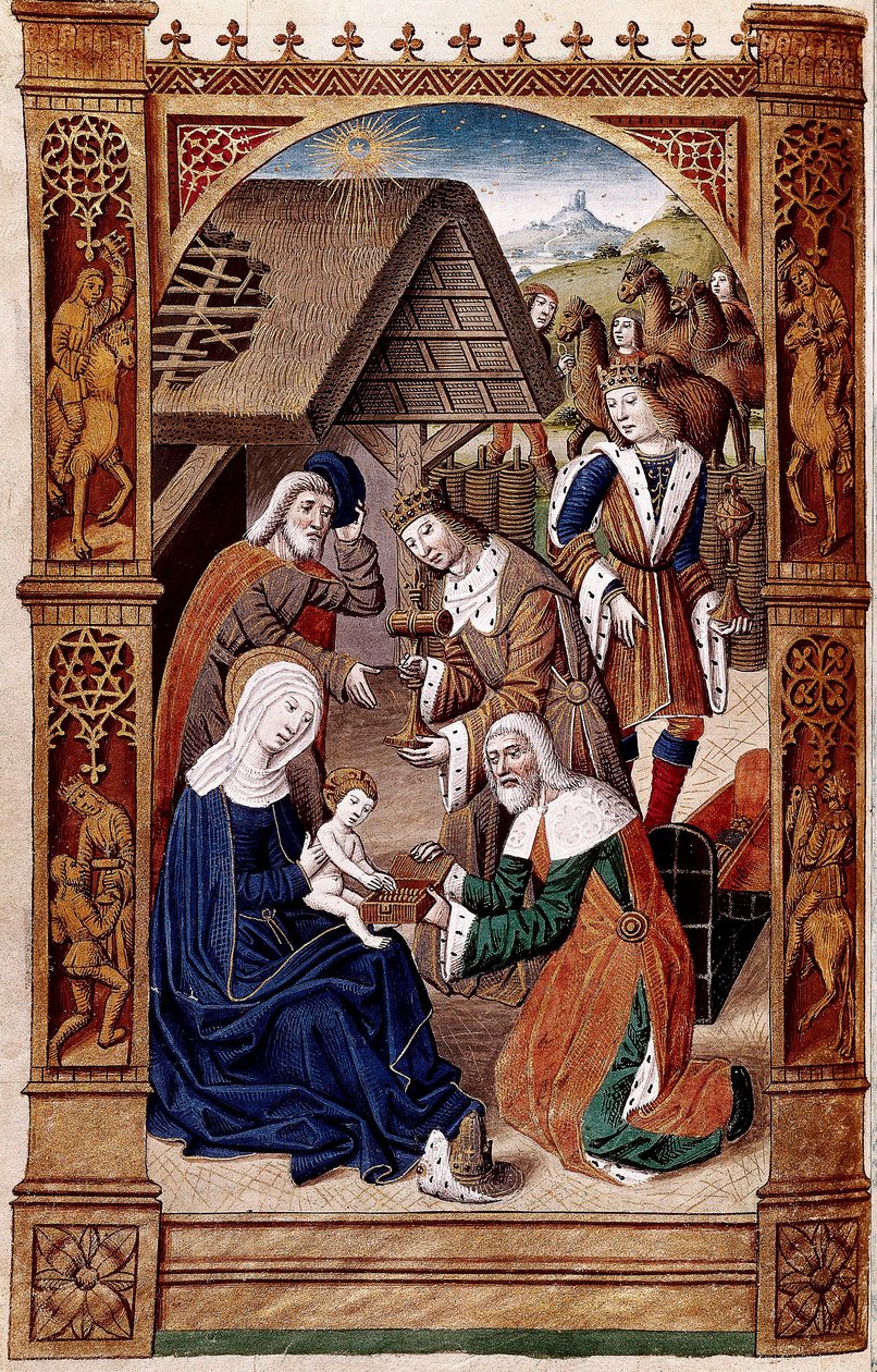 De aanbidding der wijzen (miniatuur) door Master of Jacques de Besançon