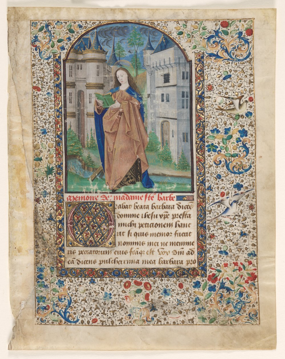 Blad uit een getijdenboek: St. Barbara 2 van 2 uitgesneden bladen door Master of Jacques de Luxembourg