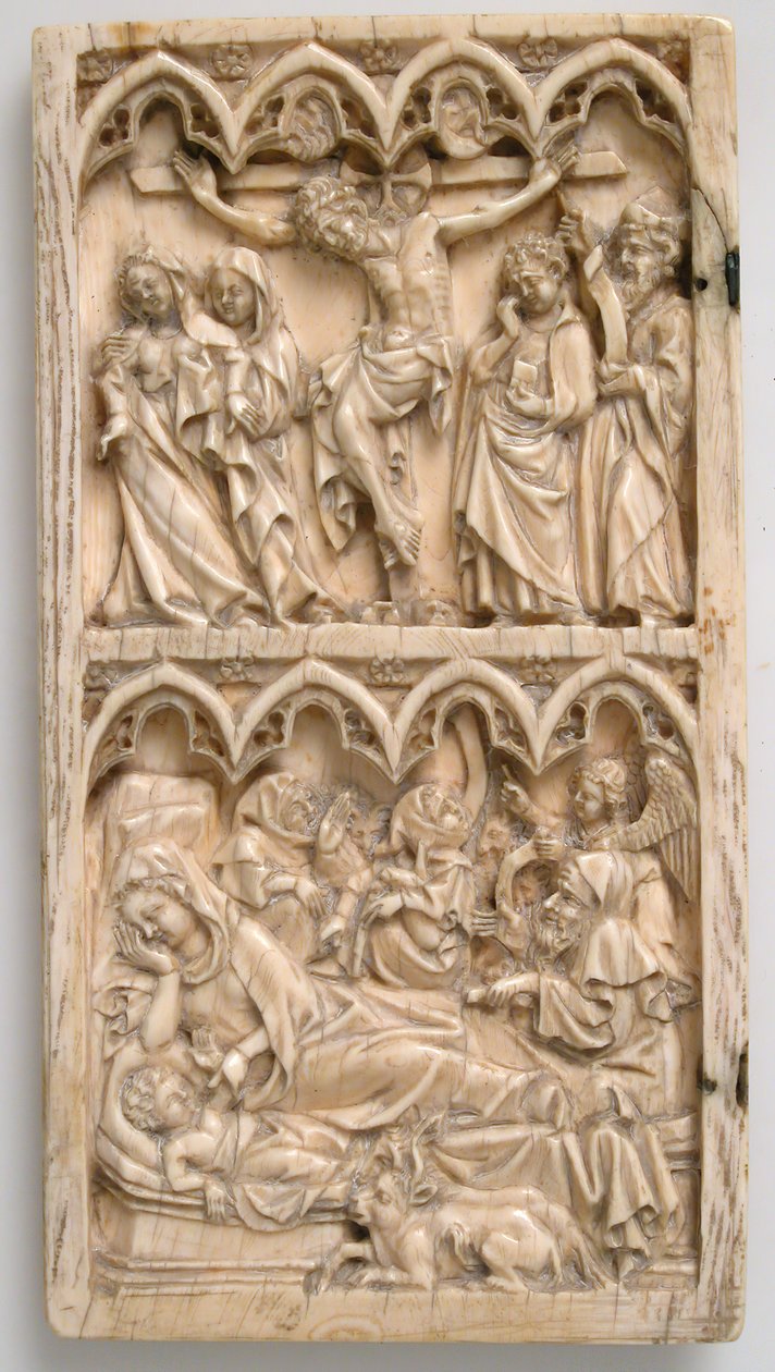 Blad van een Diptiek met de Kruisiging en Geboorte, Duits, ca. 1375-1400 door Master of Kremsmunster