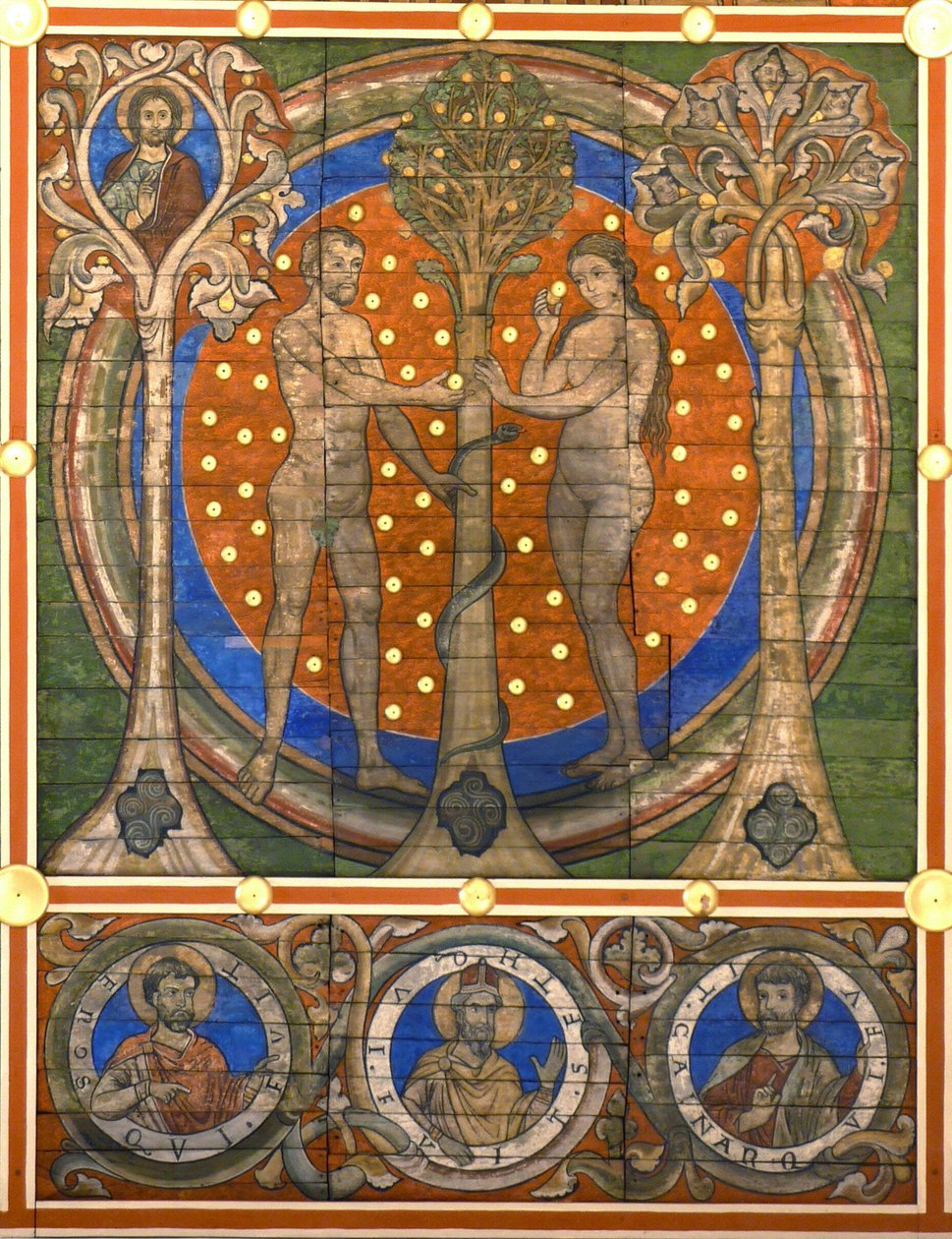 Adam en Eva. (detail) door Master of Lower Saxony