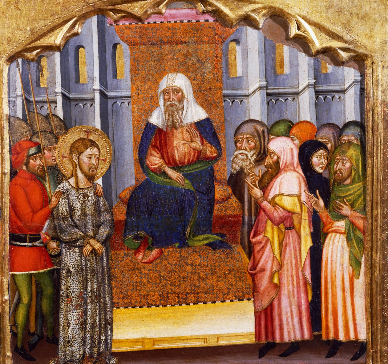 Het proces van Jezus, door de Meester van Rubio, predella van het altaarstuk uit de kerk van Santa Maria, Rubio, schilderij op hout. door Master of Rubió