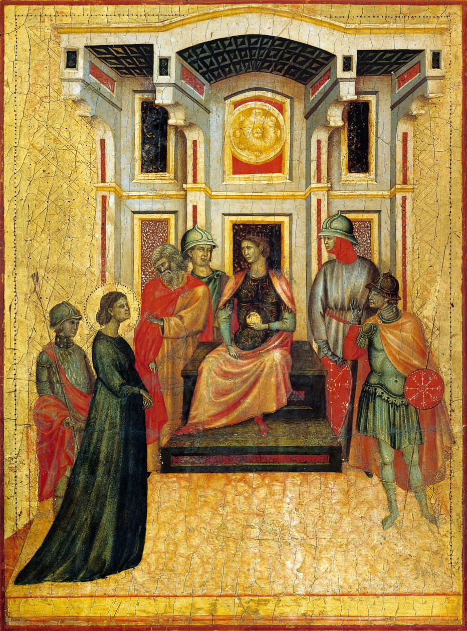 Heilige Cecilia die geloofszaken bespreekt met prefect (detail) door Master of Saint Cecilia