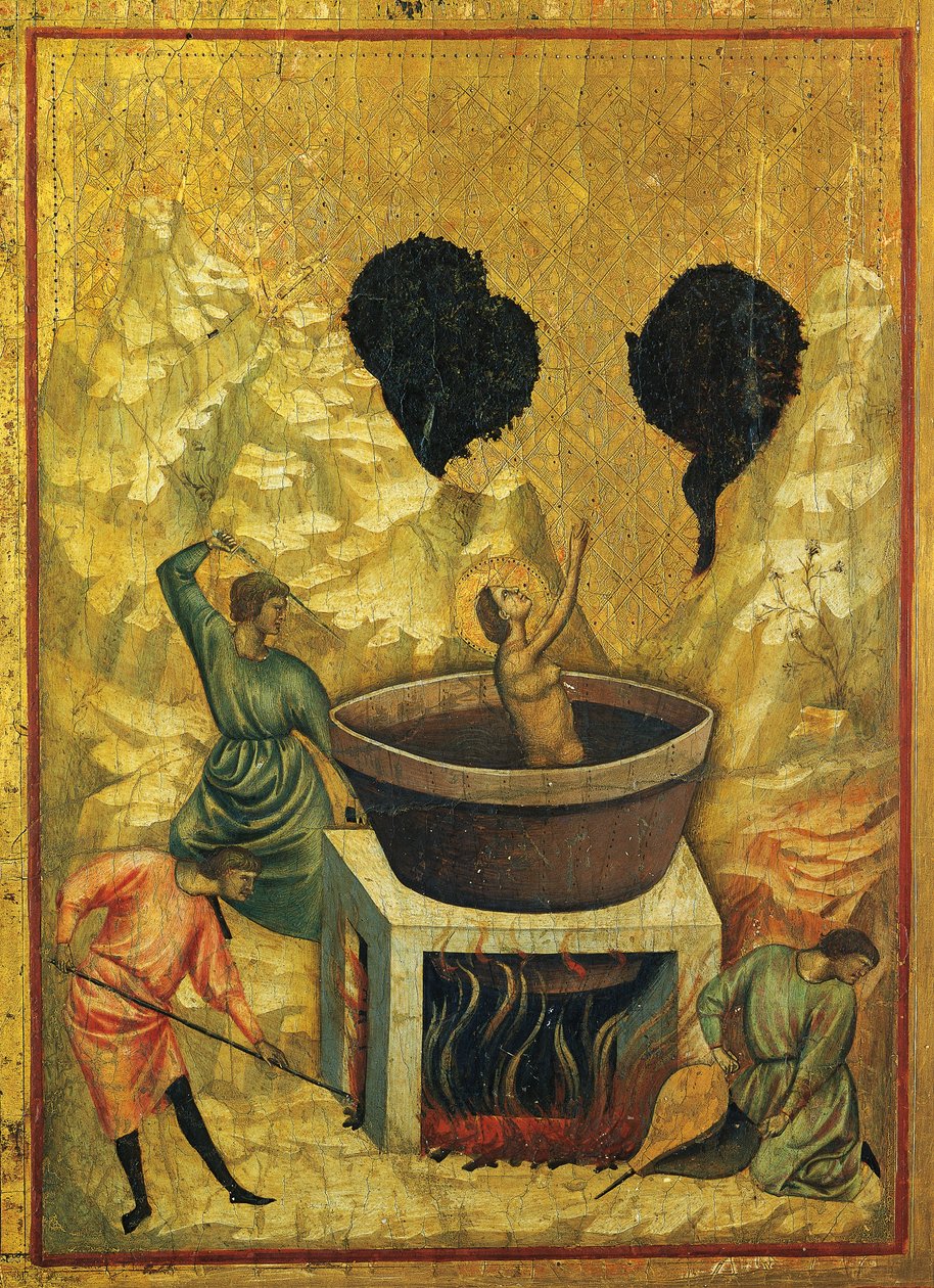 Sint Cecilia in een bad van kokend water (detail) door Master of Saint Cecilia