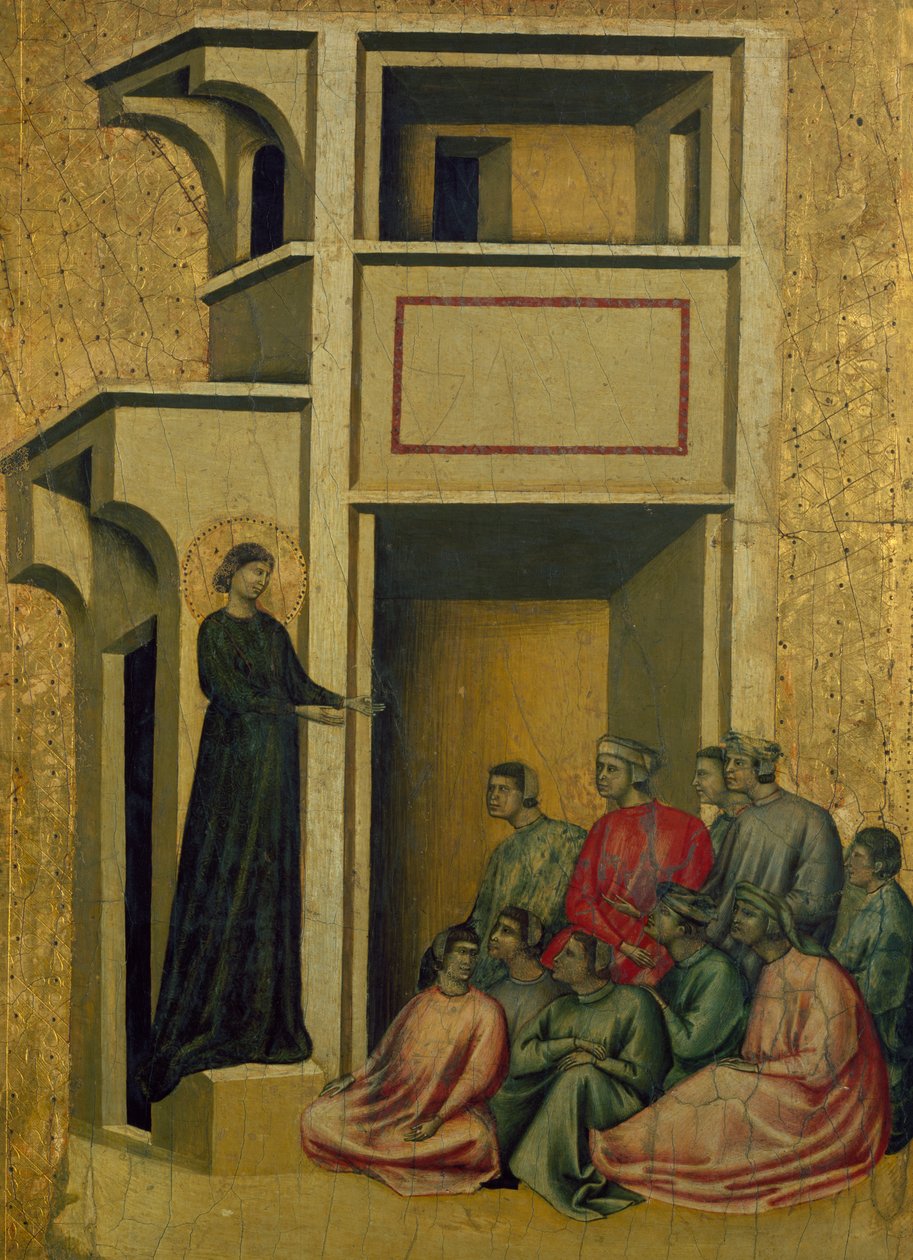 St. Cecilia spreekt tot een groep mensen, scène uit Santa Cecilia en acht episodes van haar leven door Master of Saint Cecilia