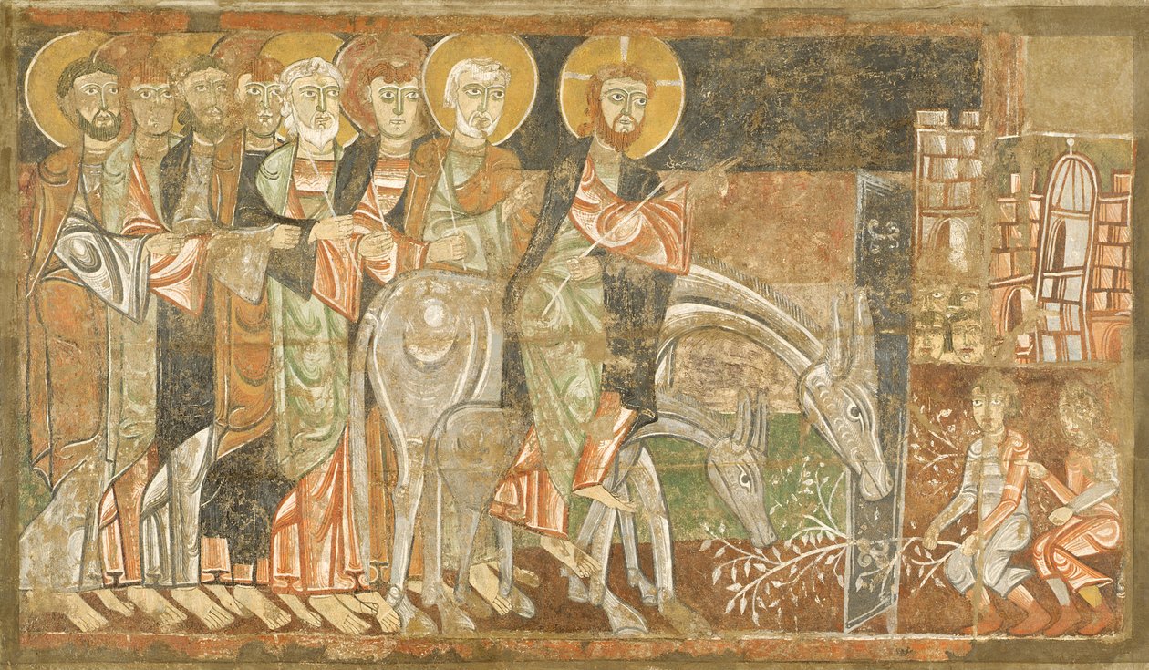 Intocht van Christus in Jeruzalem, c.1125 door Master of San Baudel