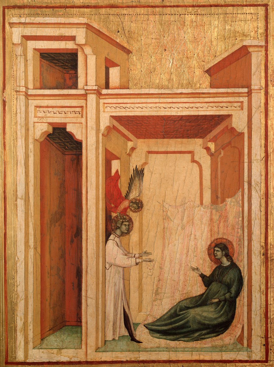 Sint-Cecilia en haar levensverhaal (detail): De engel brengt bloemen naar Valerianus door Master of St. Cecilia