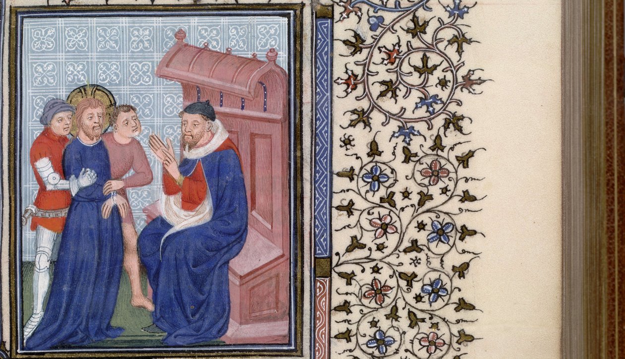 Christus voor Pilatus Getijdenboek, 1400s door Master of Troyes