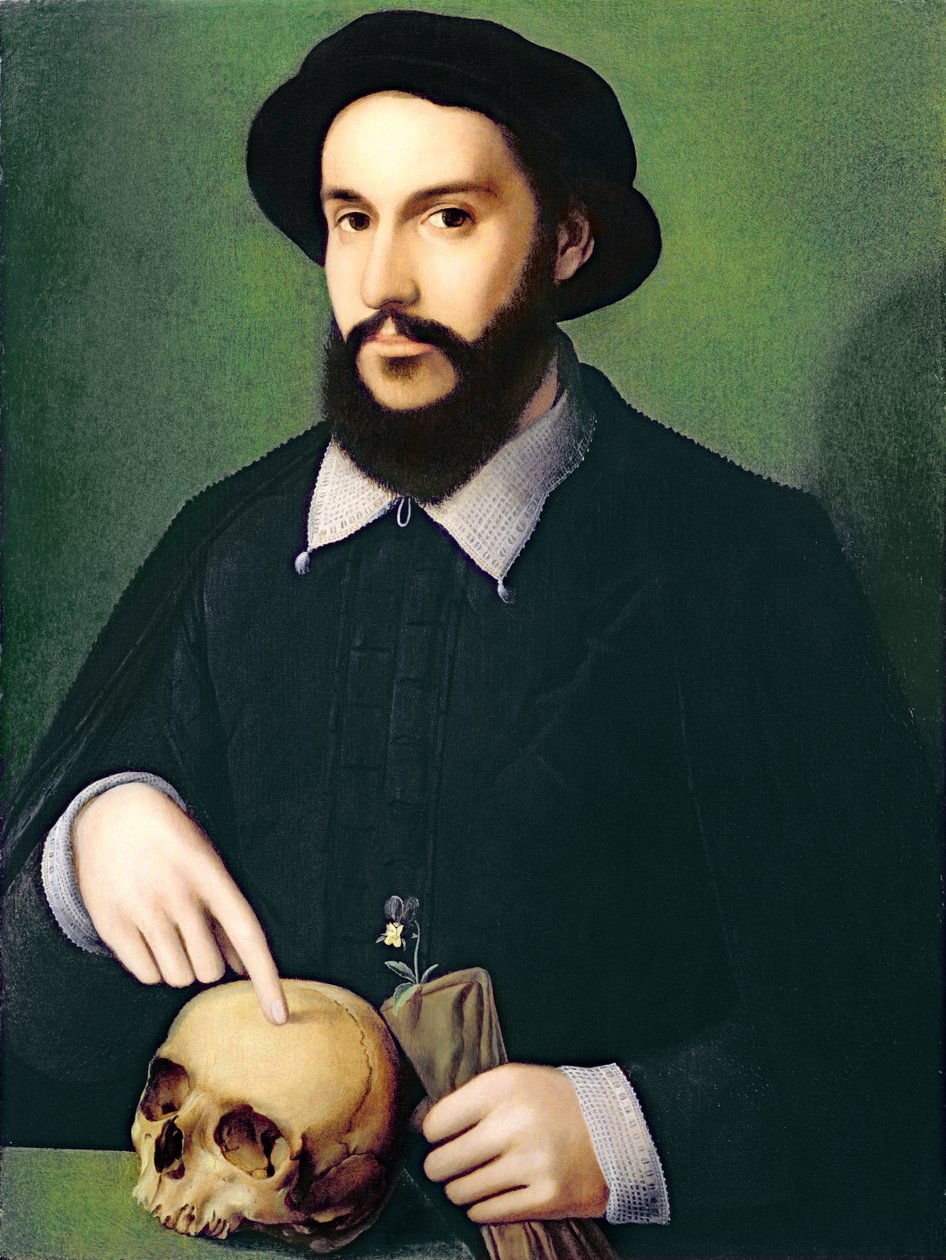 Portret van een Heer met zijn Rechterhand Wijzend naar een Schedel, c.1540 door Master of the 1540s