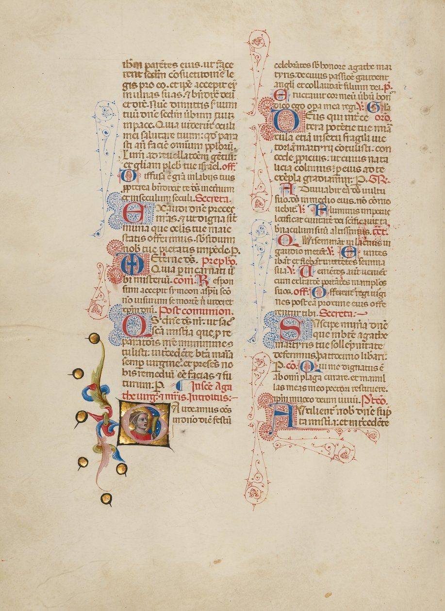Initialen G: Sint Agatha door Master of the Brussels Initials