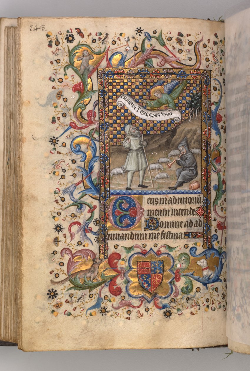 Uren van Karel de Edele, Koning van Navarra 1361-1425: Aankondiging aan de Herders...verso door Master of the Brussels Initials and Associates