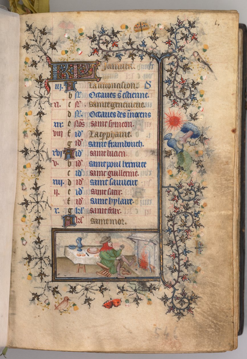 Getijdenboek van Karel de Edele, Koning van Navarra 1361-1425: fol. 1r, Januari, ca. 1405 door Master of the Brussels Initials and Associates