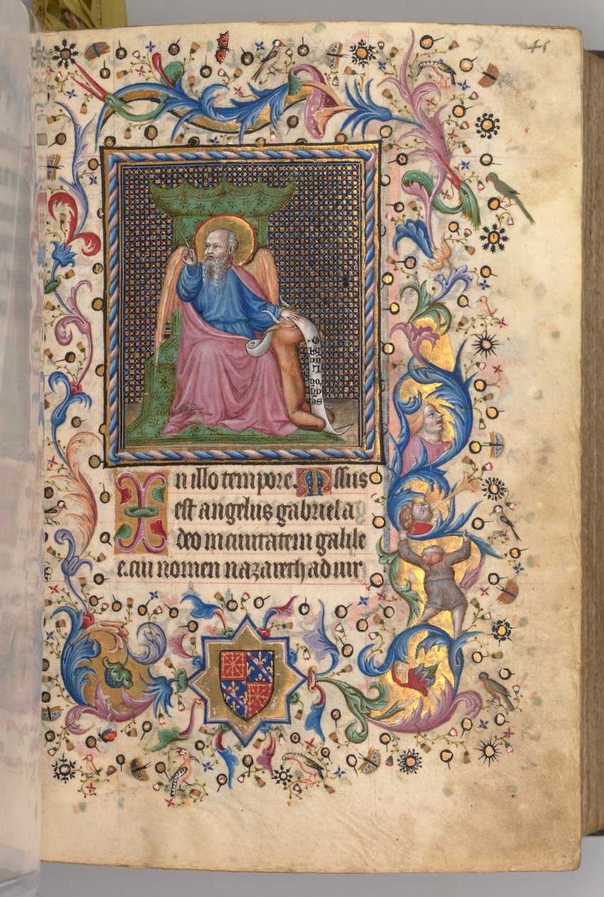 Uren van Karel de Edele, Koning van Navarra 1361-1425: fol. 23r, St. Lucas, c. 1405 door Master of the Brussels Initials and Associates