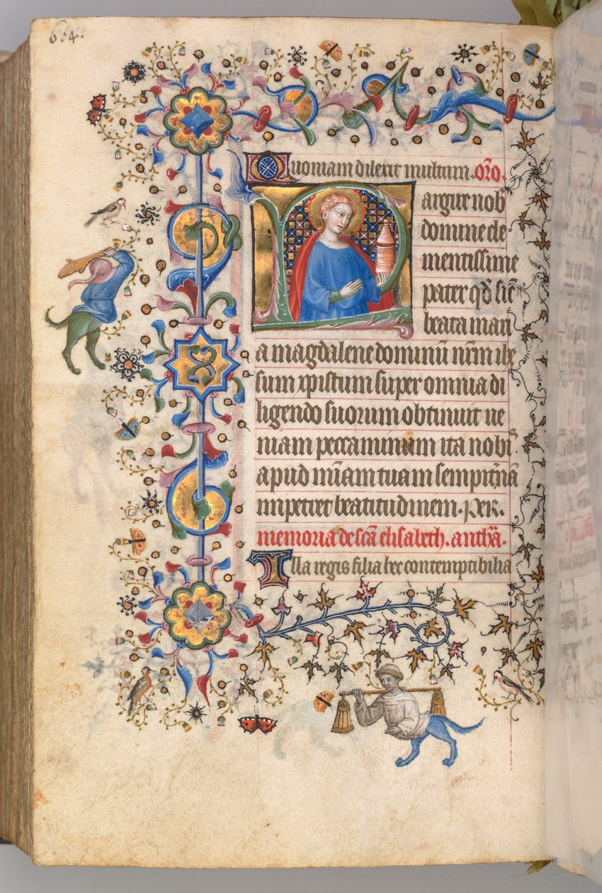 Getijdenboek van Karel de Edele, Koning van Navarra 1361-1425, fol. 296v, St. Maria Magdalena, c. 1405 door Master of the Brussels Initials and Associates