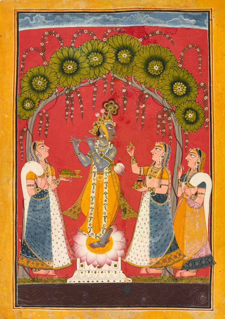 Krishna fluitend, folio uit een Dasavatar-serie, ca. 1730 door Master of the Court of Mankot