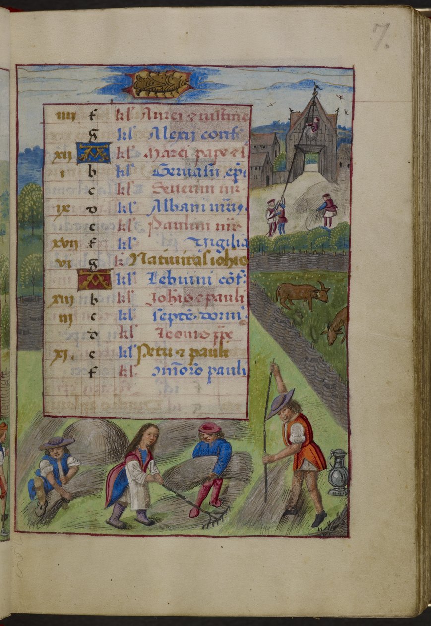 Kalenderpagina voor juni. Bovenaan, Kreeft, uit de 