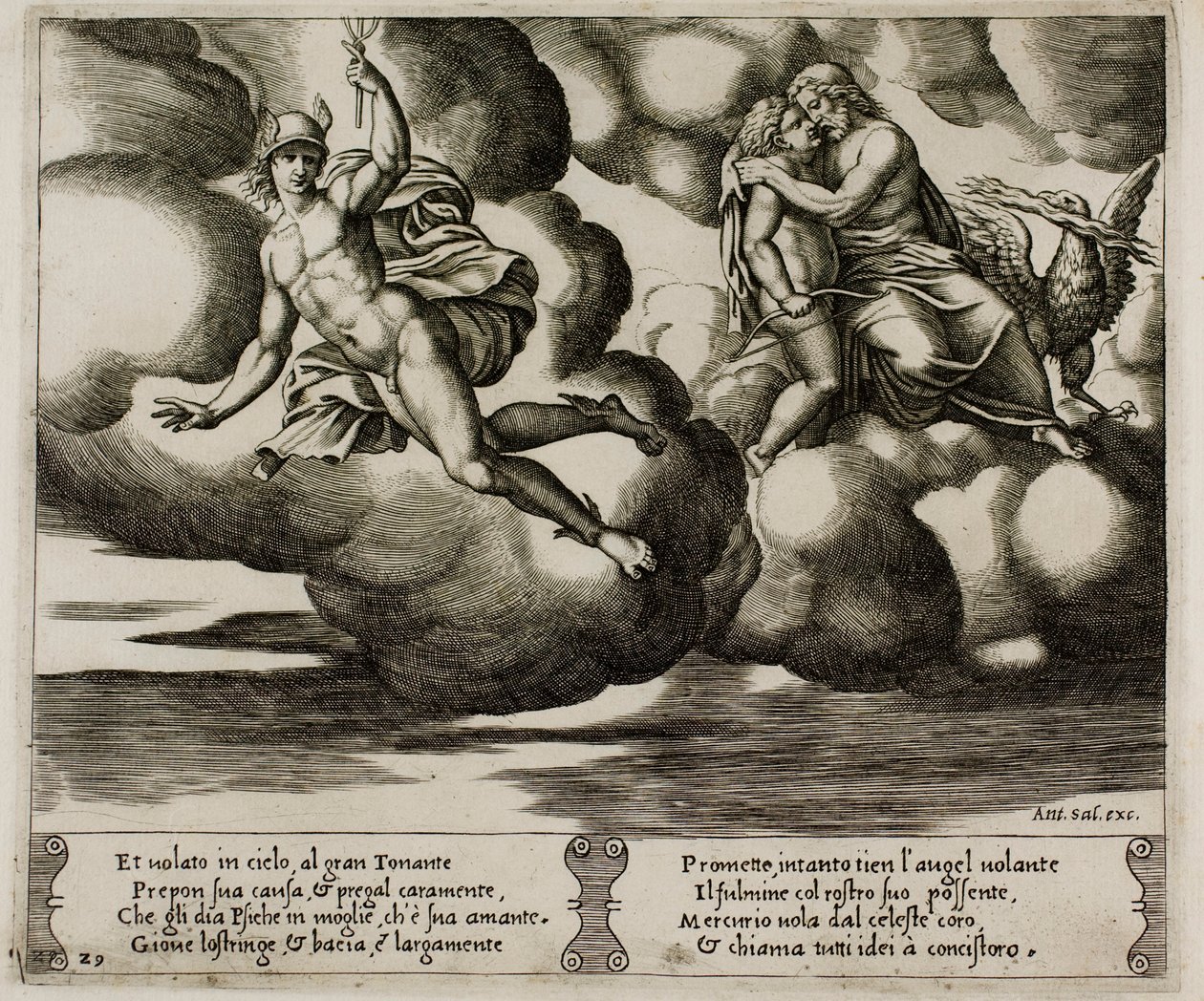 Cupido smeekt Jupiter om genade voor Psyche door Master of the Die