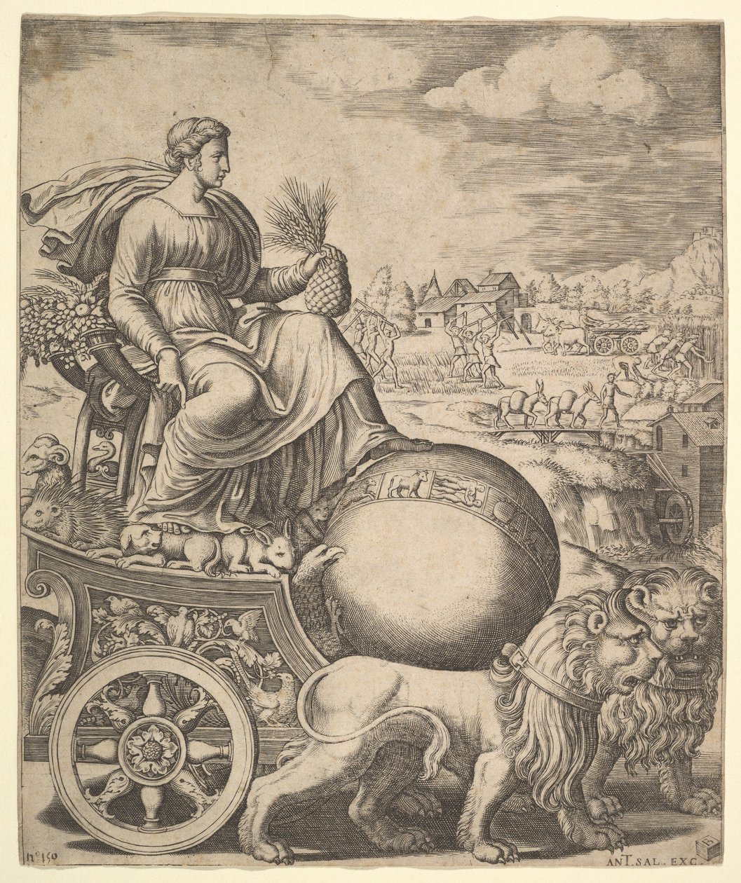 Cybele in haar wagen getrokken door twee leeuwen, 1530-60 door Master of the Die