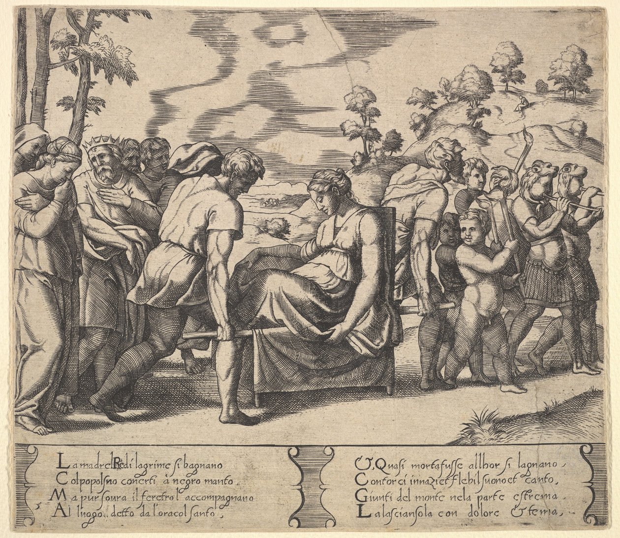Plaat 5: Psyche gedragen op een draagstoel, uit de 