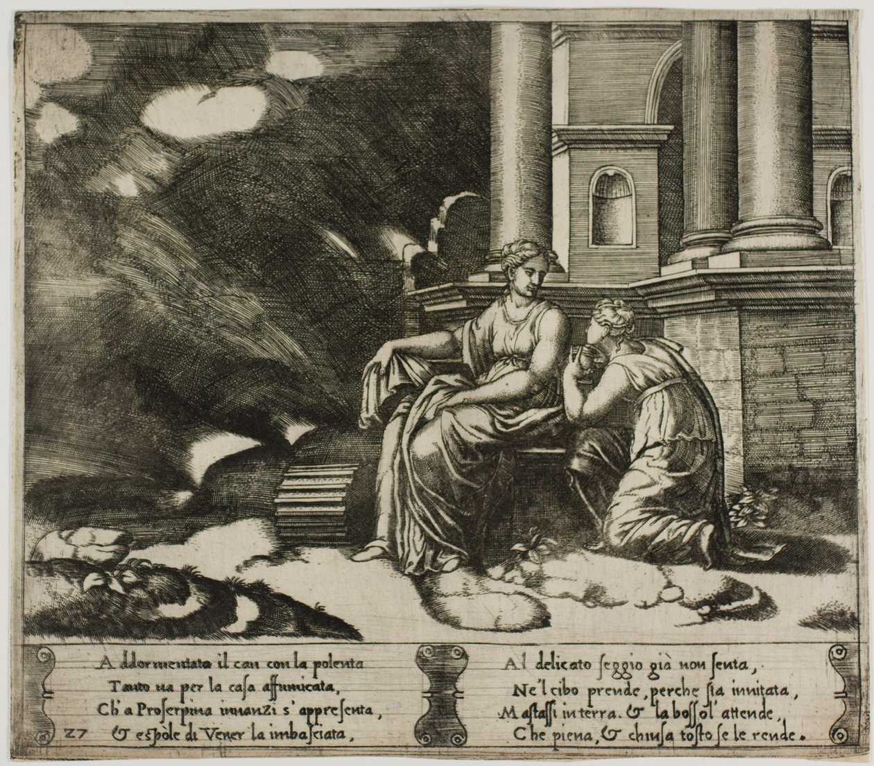 Proserpina geeft Psyche de doos van schoonheid door Master of the Die