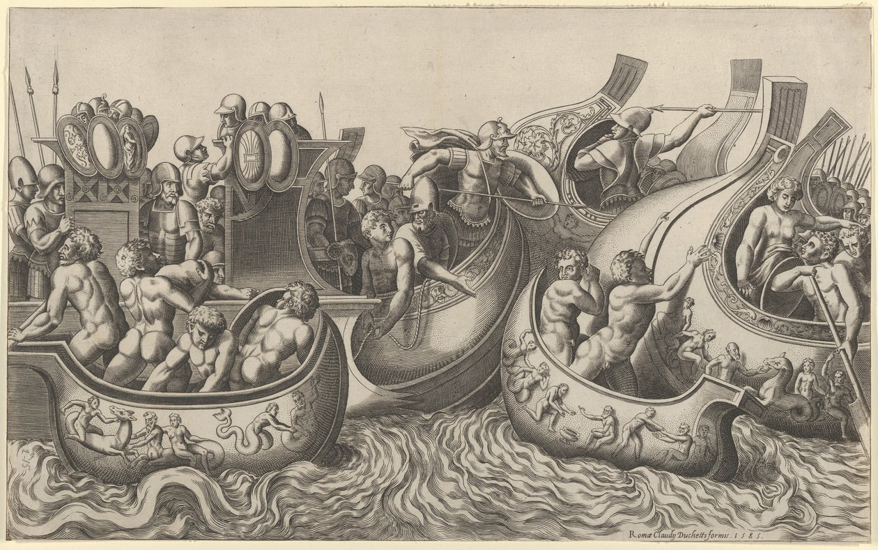 Speculum Romanae Magnificentiae: Zeeslag, 16e eeuw door Master of the Die