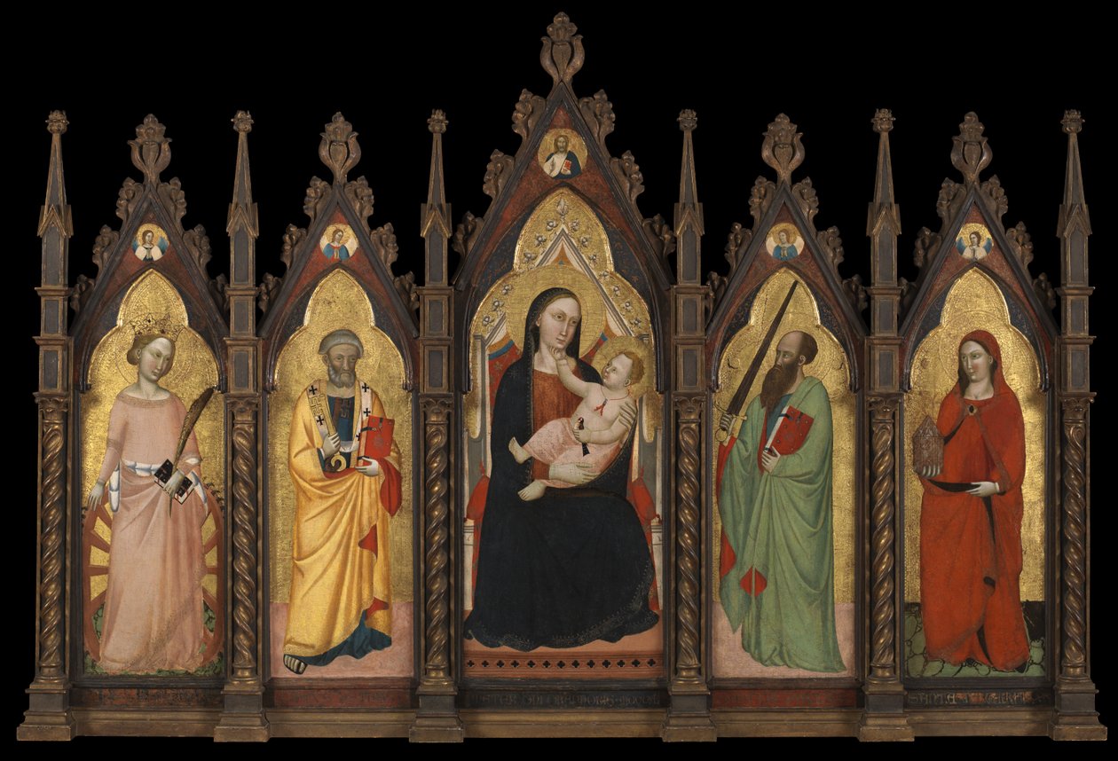 Polyptiek - Maagd en Kind op de Troon met Vier Heiligen door Master of the Dominican Effigies