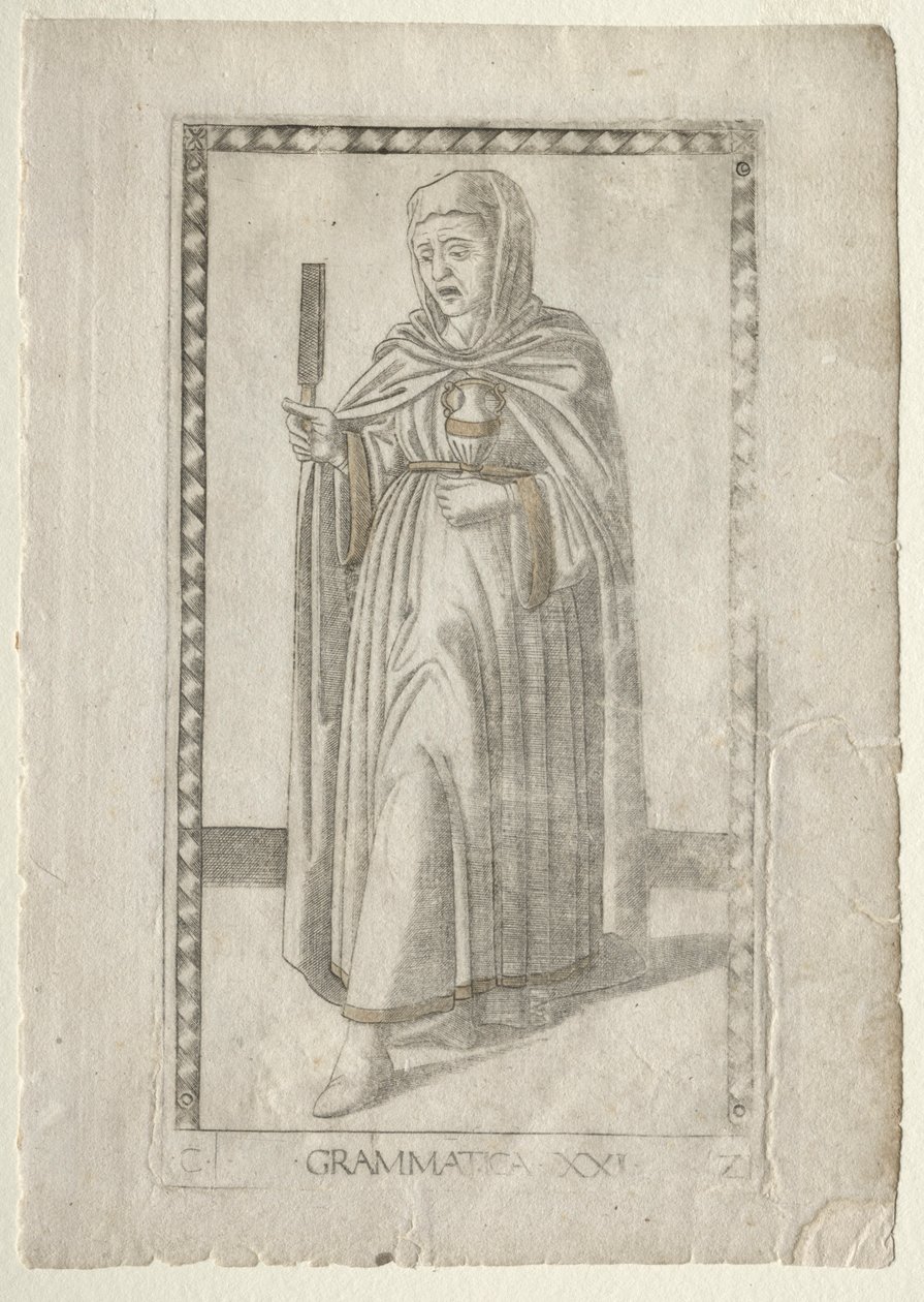 Grammatica uit de Tarocchi, serie C: Vrije Kunsten, #21, voor 1467 door Master of the E Series Tarocchi