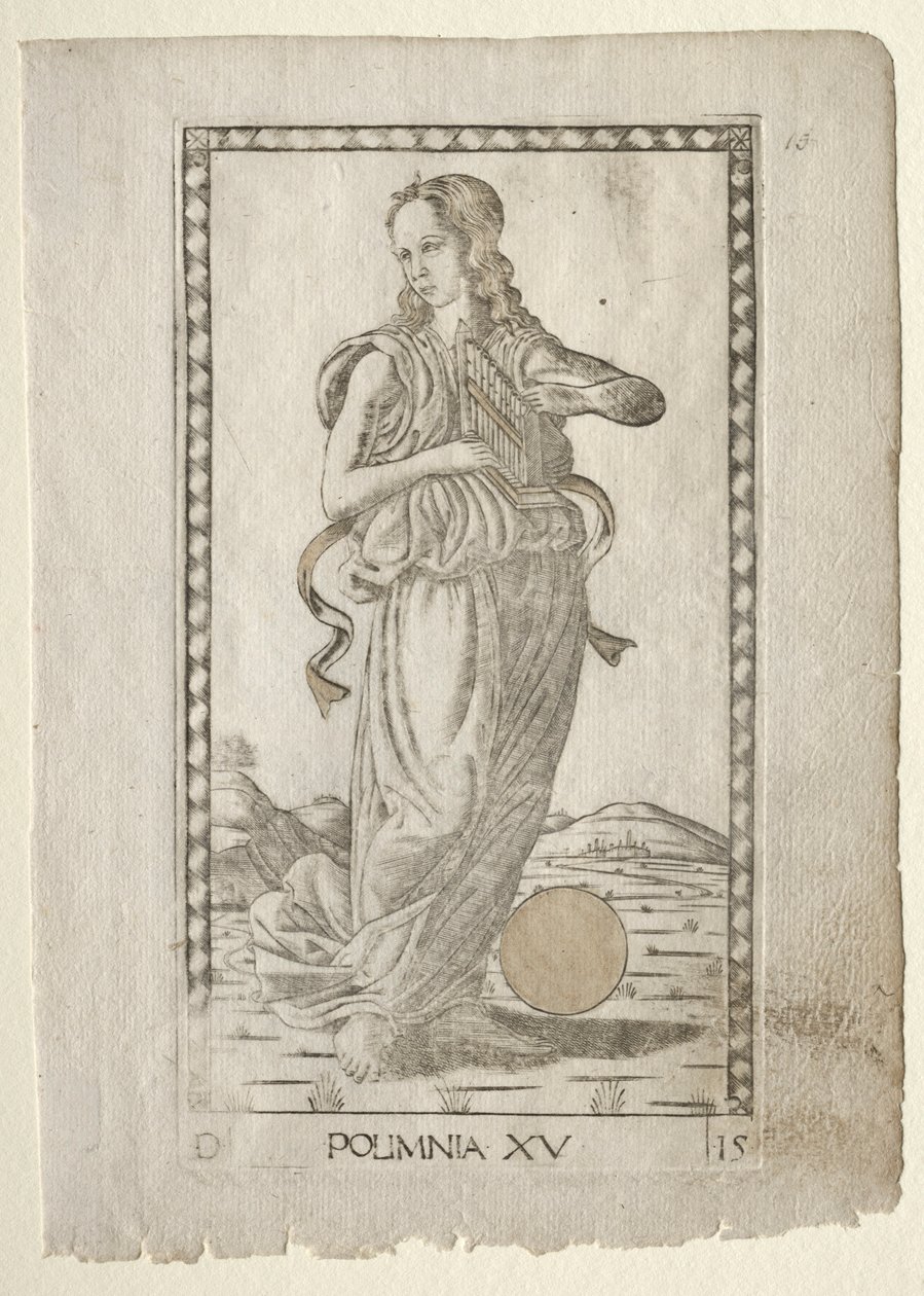 Polyhymnia heroïsche hymnen uit de Tarocchi-serie D..., voor 1467 door Master of the E Series Tarocchi
