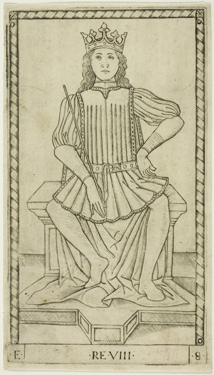 De koning, plaat acht uit De rangen en standen van mannen door Master of the E Series Tarocchi