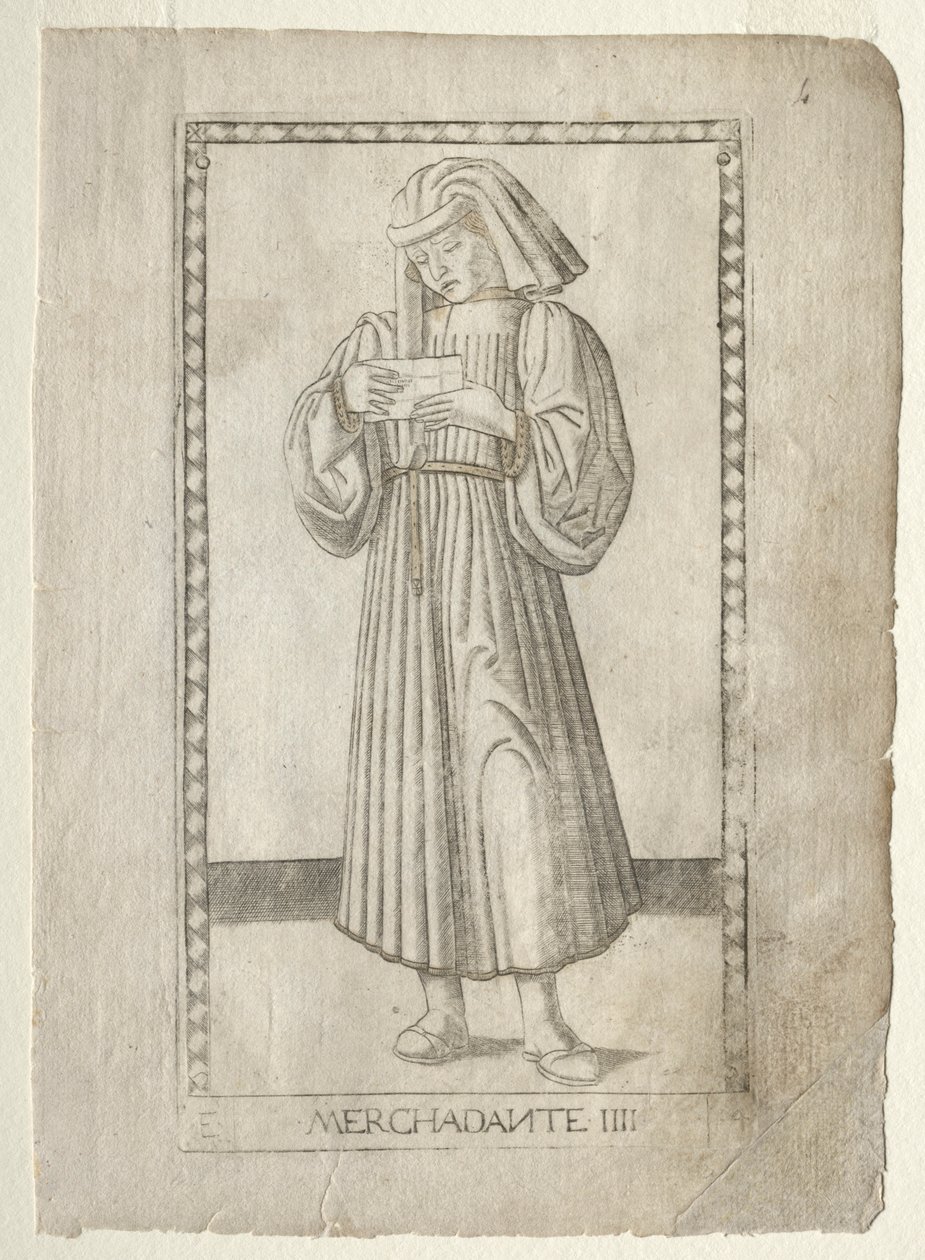 De Koopman uit de Tarocchi, serie E: Condities van de Mens, #4, voor 1467 door Master of the E Series Tarocchi