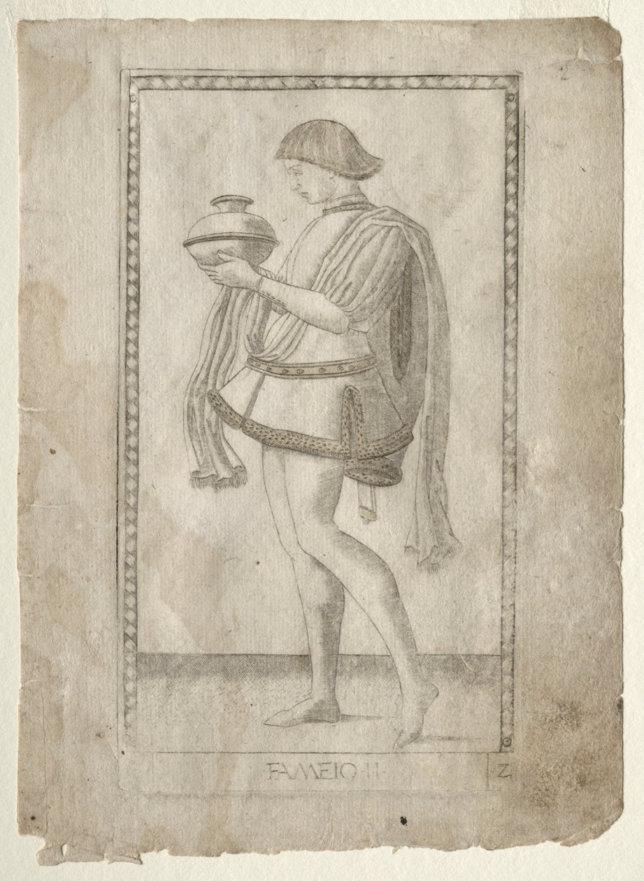 De dienaar uit de Tarocchi, serie E: Condities van de mens, #2, voor 1467 door Master of the E Series Tarocchi