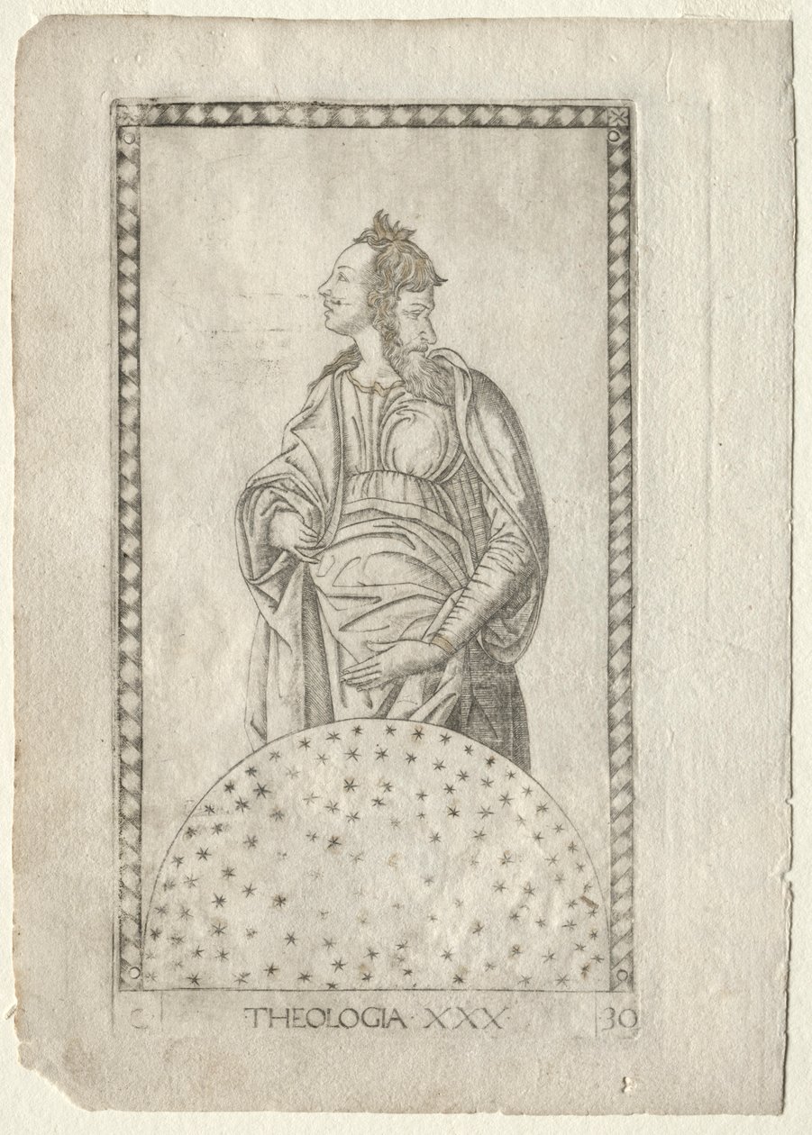 Theologie uit de Tarocchi, serie C: Vrije Kunsten, #30, voor 1467 door Master of the E Series Tarocchi