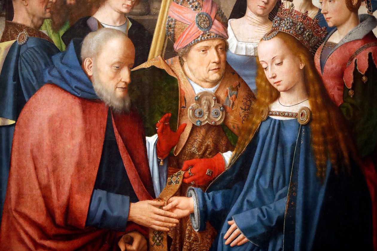 Evora Museum. Meester van het Evora altaarstuk. Het huwelijk van de Maagd en Jozef. Vlaamse school 1500. Portugal. door Master of the Evora Altarpiece
