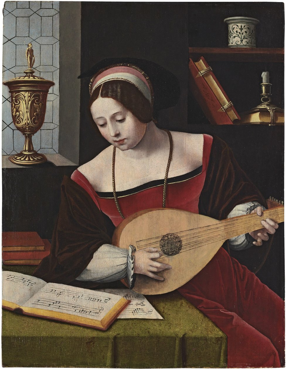 Dutch: De H. Maria Magdalena musicerend A female lutenist door Master of the Female Half Lengths