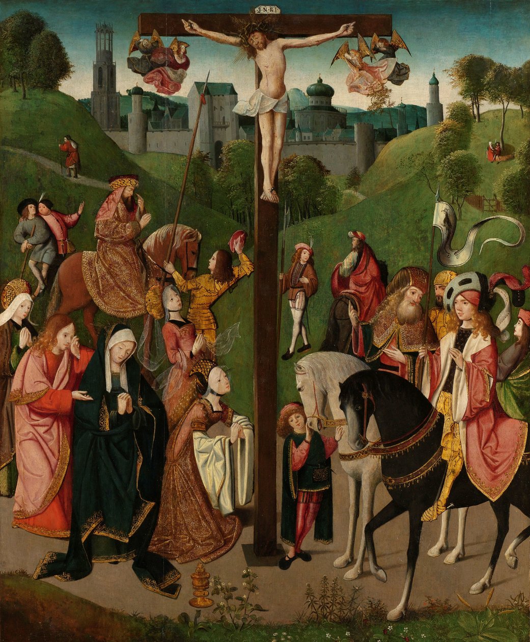 De kruisiging (Christus aan het kruis) door Master of the Figdor Deposition (circle of)