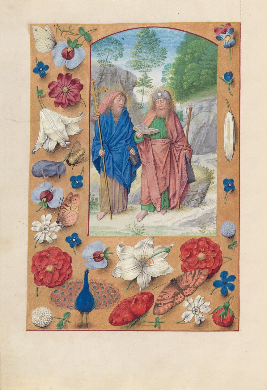Getijdenboek van koningin Isabella de Katholieke, koningin van Spanje: Fol. 175v, Heiligen Philip & James, ca. 1500 door Master of the First Prayerbook of Maximillian