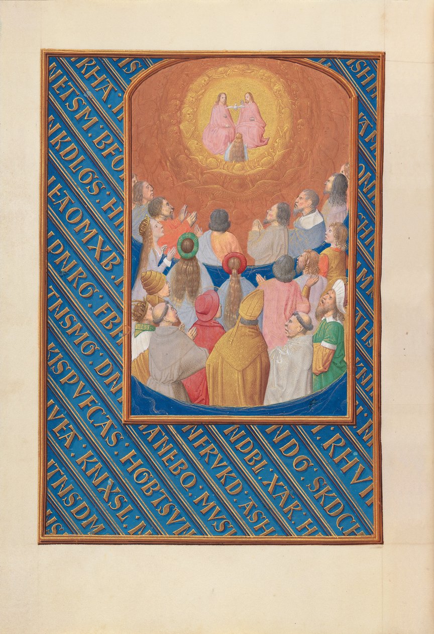 Uren van koningin Isabella de Katholieke, koningin van Spanje: Fol. 37v, Hof van de Hemel door Master of the First Prayerbook of Maximillian