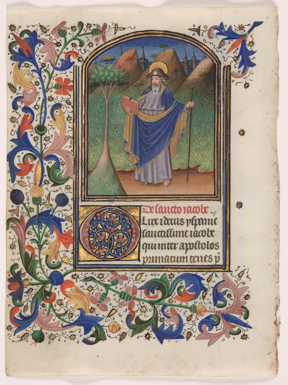 Blad uit een Getijdenboek: Sint Jacobus de Meerdere door Master of the Gold Scrolls