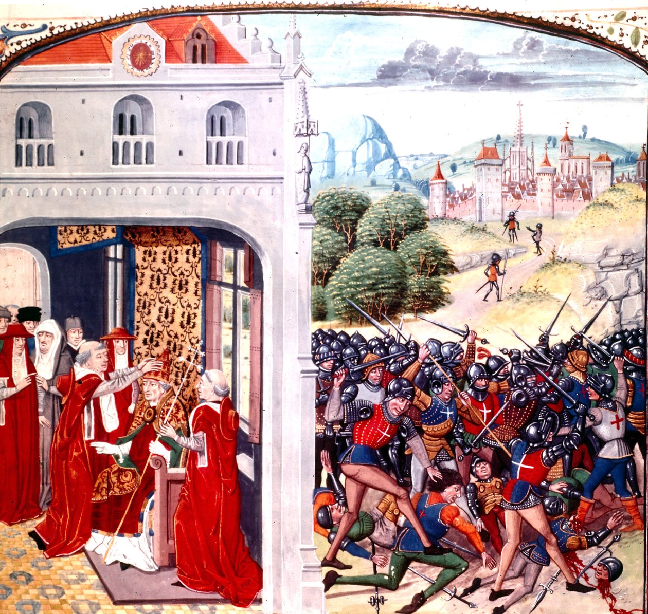 Wijding van Paus Gregorius IX in Avignon Frankrijk (pontificaat in 1227-1241) door Jean Froissart (perkament) door Master of the Harley Froissart