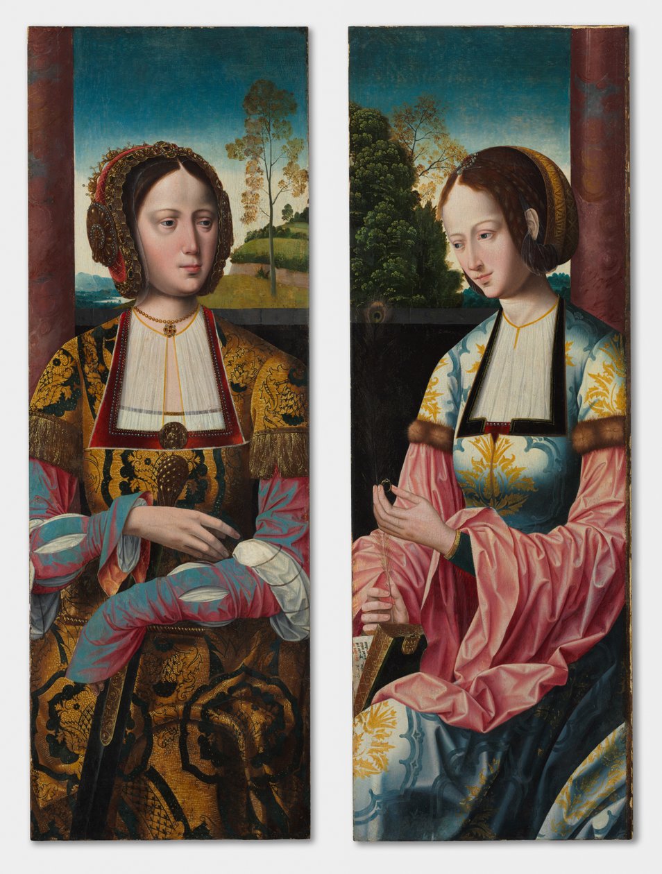 Heilige Catharina en Heilige Barbara paar, ca. 1520 door Master of the Holy Blood