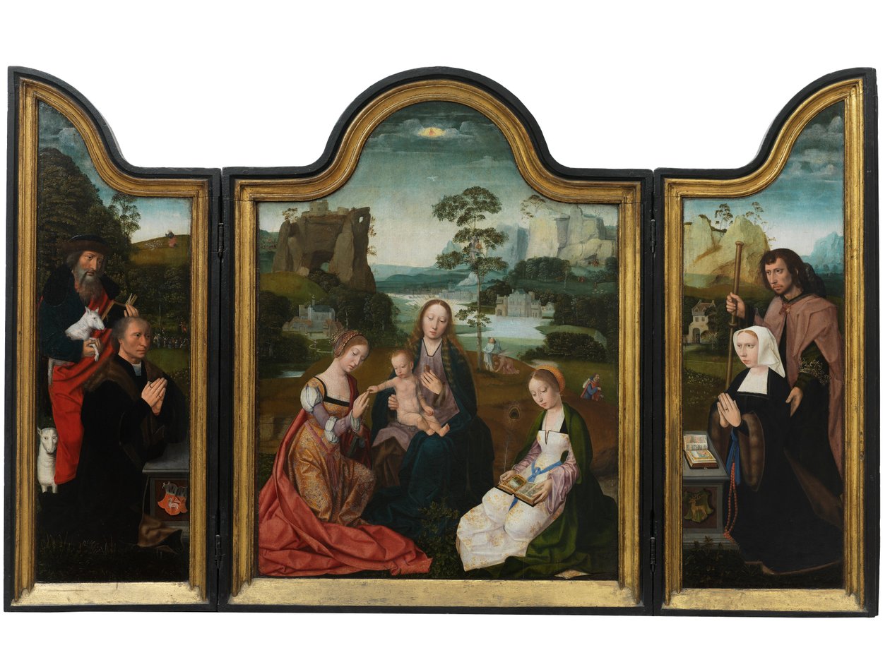 Maagd en Kind met St. Catherine en St. Barbara door Master of the Holy Blood