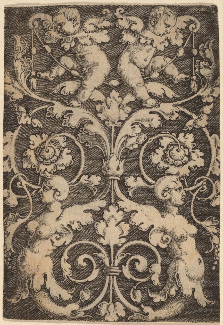 Staand Ornament met Twee Sirenen door Master of the Horse Heads