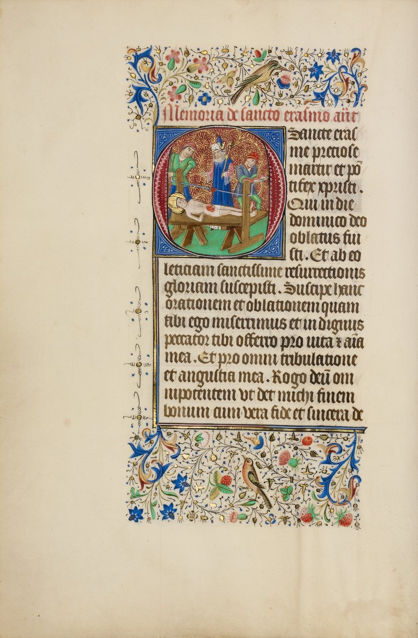 Begin O: Het martelaarschap van de heilige Erasmus door Master of the Llangattock Hours
