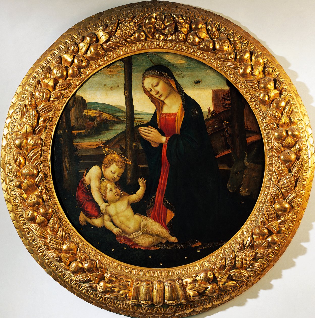 Madonna en Kind met de jonge Sint Jan de Doper, schilderij toegeschreven aan de Meester van Tondo Miller (eind 15e eeuw) door Master of the Miller Tondo (attr. to)