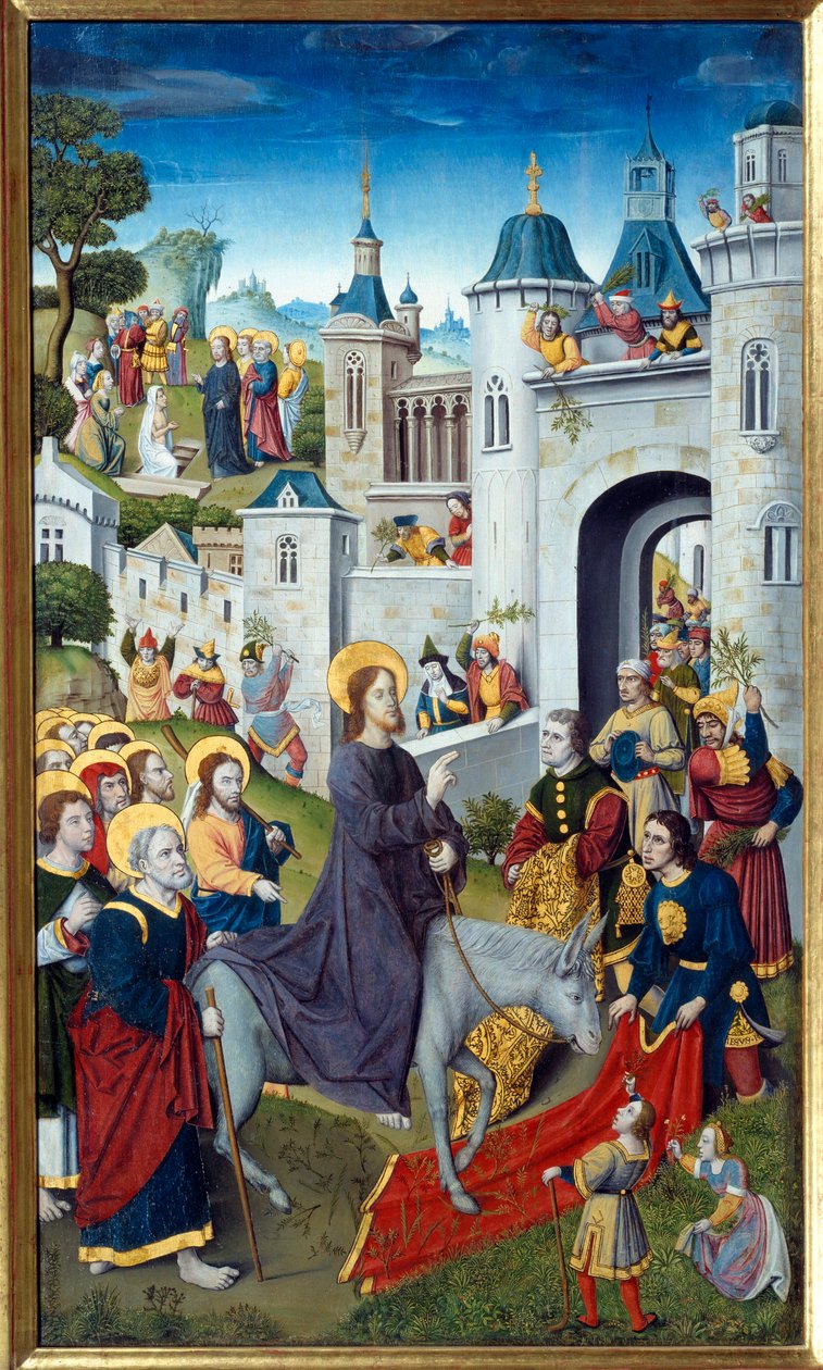 De intocht van Christus in Jeruzalem door Master of the Monogram AH