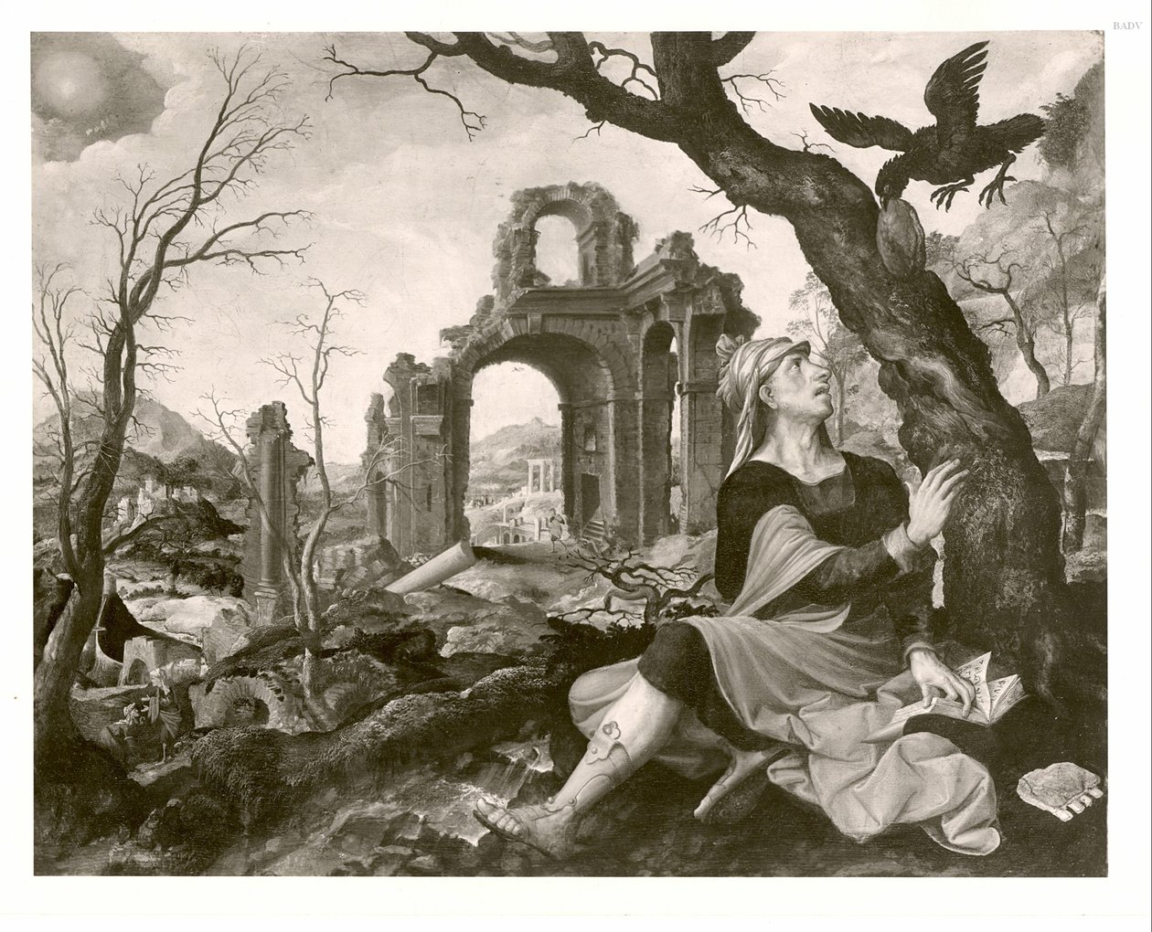 Dutch: Elia door de raaf gevoed Elias fed by the raven door Master of the Prodigal Son