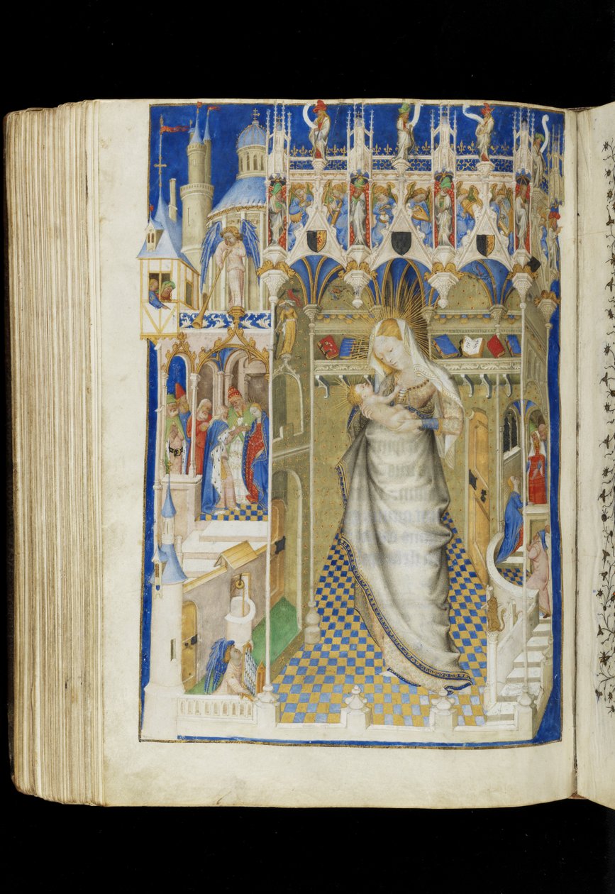 Ms 62 f.141v, Madonna en Kind, uit een Getijdenboek, Frans, ca. 1445-50 door Master of the Rohan Hours
