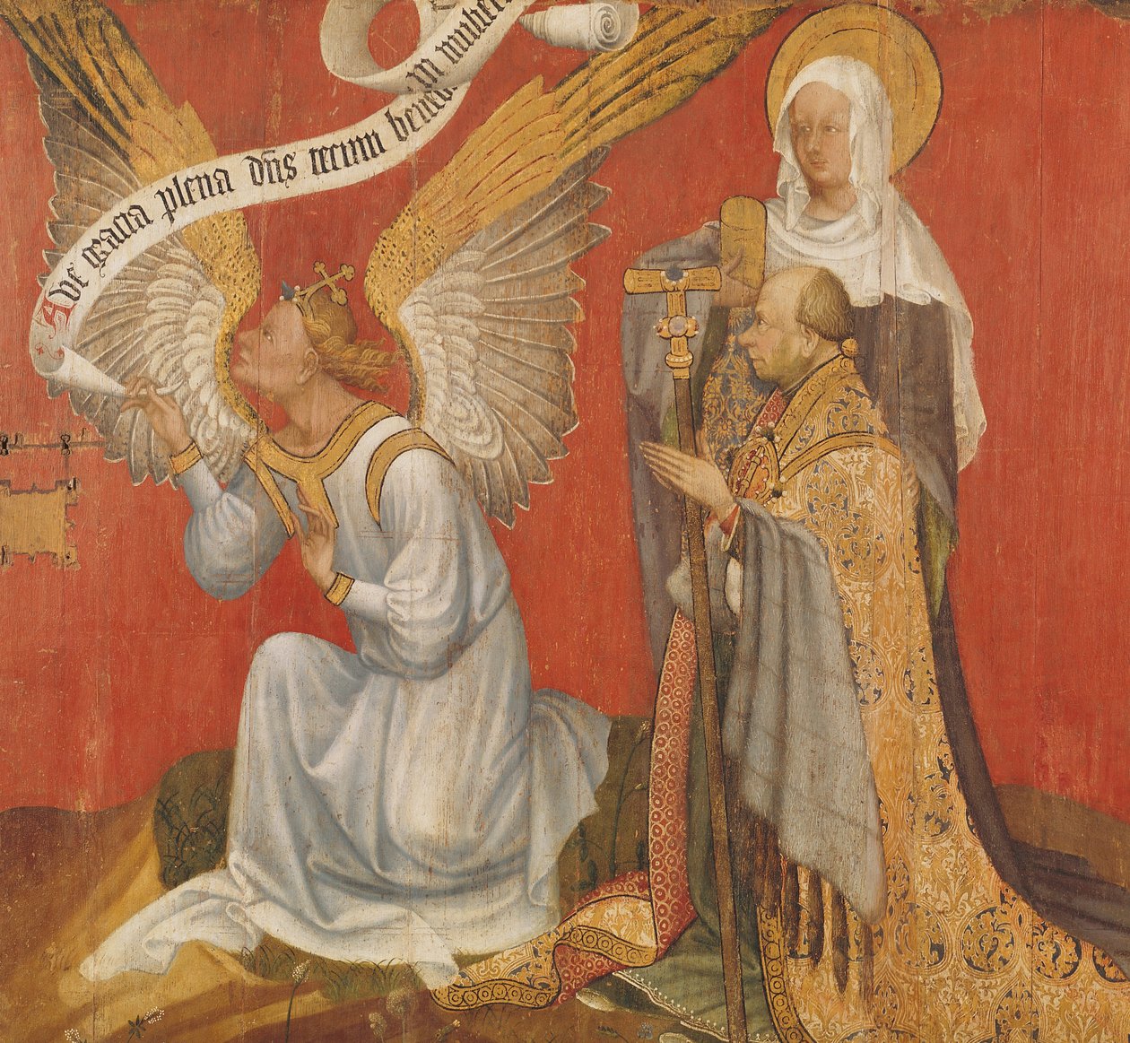 Paneel van een diptiek met de Engel van de Aankondiging, de Donor en een vrouwelijke heilige, mogelijk St. Maria Magdalena, ca.1420 door Master of the Rohan Hours