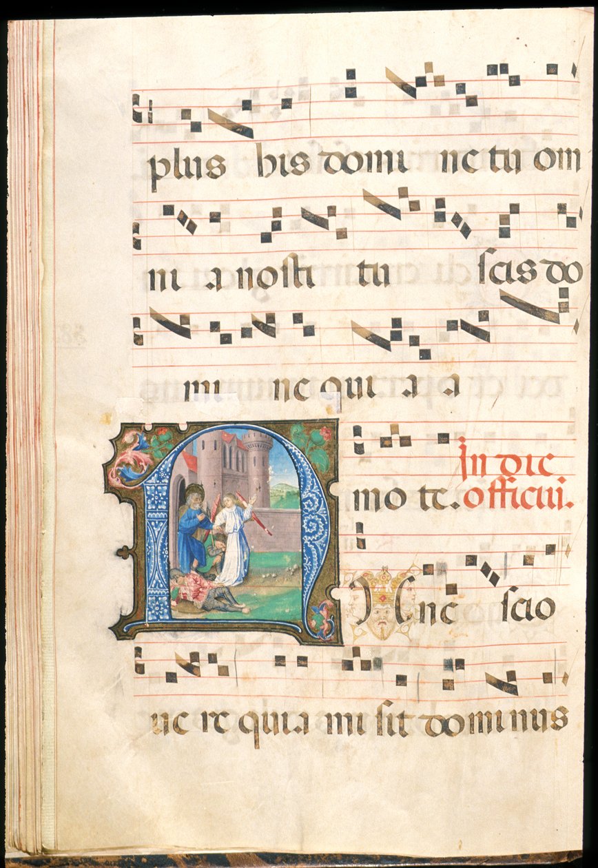 Sint-Pieter bevrijd uit de gevangenis, f.58v uit een graduale, laat 15e eeuw (inkt, tempera & bladgoud op perkament) door Master of the Saluces Hours (attr. to)