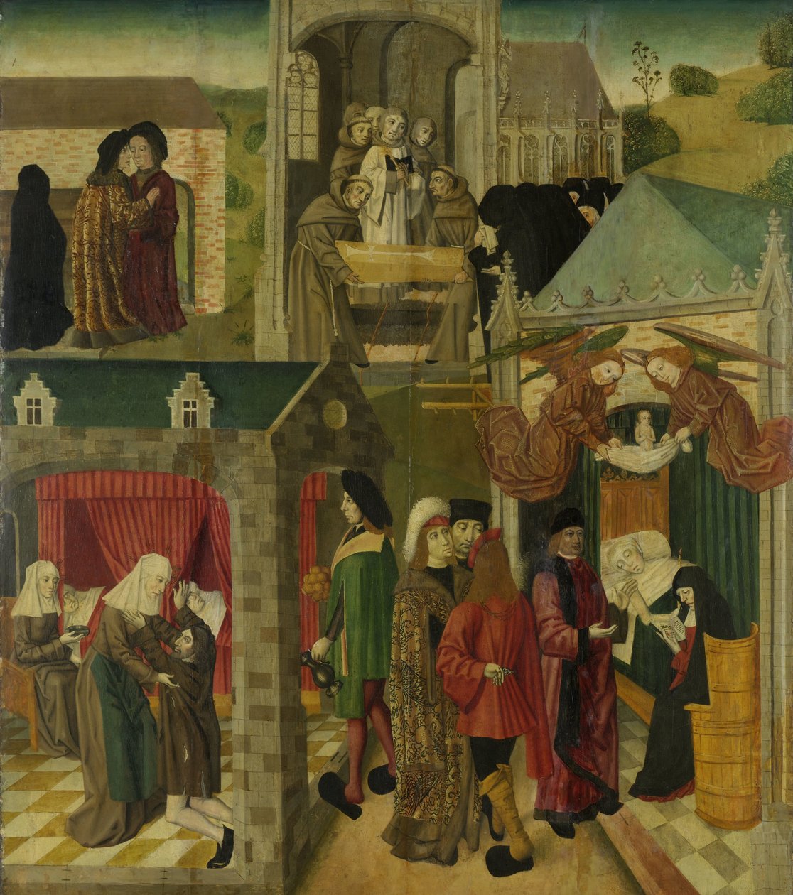 Sint Elisabeth van Hongarije verzorgt de zieken in Marburg, De dood van Sint Elisabeth, binnenvleugel rechts van een altaarstuk gemaakt voor de Grote Kerk in Dordrecht door Master of the St Elizabeth Panels