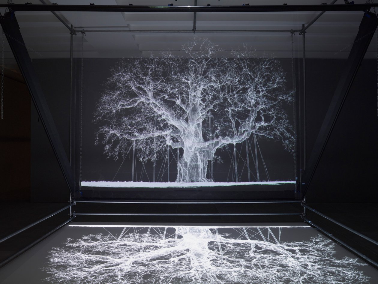 Albion, 2017 (Projector, mediaspeler, steiger, transparante film, hout, verf, spiegel, spanaccessoires) door Mat Collishaw